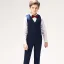 Navy Blue Stripe Long Sleeve Boys Wedding Suits 2022 Body Jewellery Coat Pants Shirt Tie Vest Wedding