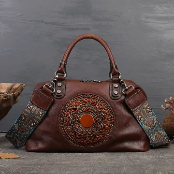 Vintage Retro Coffee Leather Totem Women S Bags Handbag 2023 Street Wear