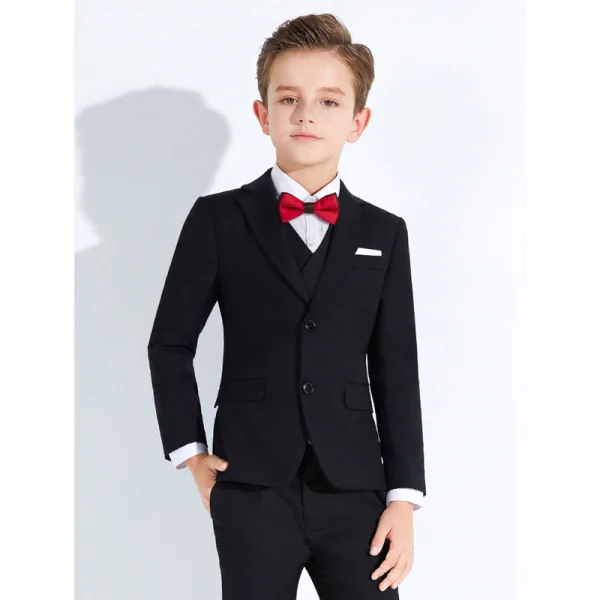Fashion Black 6-piece Long Sleeve Boys Wedding Suits 2023 Wedding Coat Pants Shirt Tie Vest