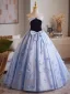 Charming Sky Blue Bow Butterfly Prom Dresses 2025 Ball Gown Strapless Short Sleeve Backless Floor-Length / Long Formal Dresses