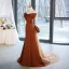 Chic / Belle Marron Organza Satin Robe De Bal 2023 Trompette / Sirène De l'épaule Sans Manches Dos Nu Noeud Train De Balayage Promo Robe De Ceremonie