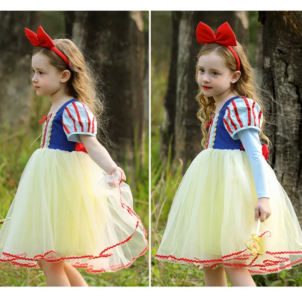 Chic / Beautiful Snow white Daffodil Birthday Flower Girl Dresses 2023 A-Line / Princess Square Neckline Bow Short Sleeve Backless Tea-length Flower Girl Dresses