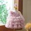 Charmant Rougissant Rose Courte Paillettes Volants en Cascade Anniversaire Robe Ceremonie Fille 2023 Robe Boule V-Cou 3/4 Manches Dos Nu