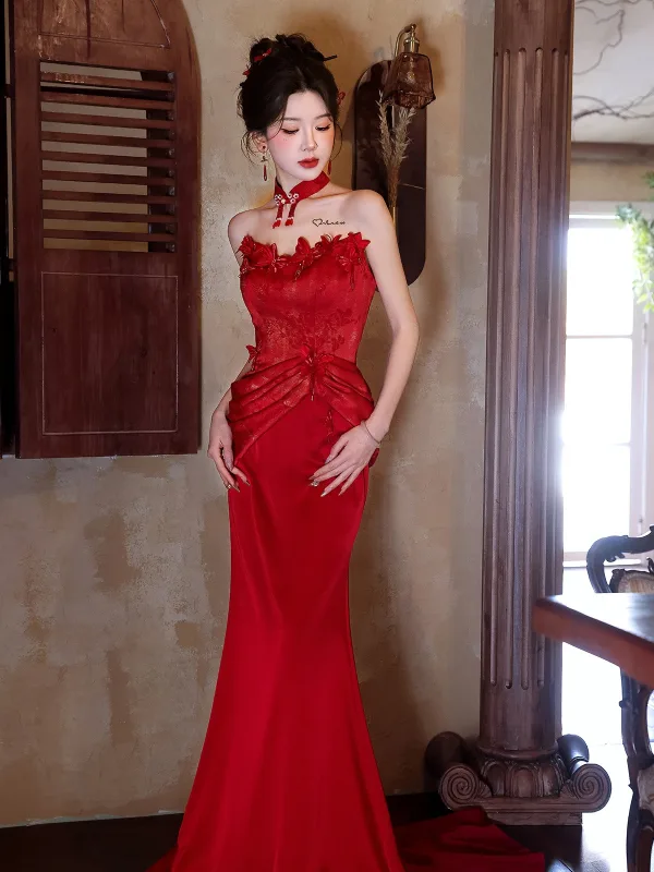 Amazing / Unique Lavender Appliques Printing Evening Dresses 2025 Trumpet / Mermaid Strapless Sleeveless Backless Sweep Train Evening Party Formal Dresses