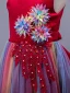Chic / Beautiful Burgundy Appliques Pearl Lace Flower Birthday Flower Girl Dresses 2024 Ball Gown Scoop Neck Sleeveless Bow Sash Floor-Length / Long