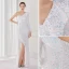 Sexy Lindgrün Pailletten Abendkleider 2022 Meerjungfrau One-Shoulder Lange Ärmel Rückenfreies Lange Gespaltete Front Abend Festliche Kleider