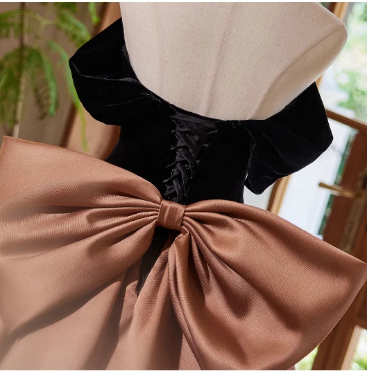 big bow formal dress A-line Strapless Long Prom Dress With Big Bow Modest Evening Dresses G –  SELINADRESS main image 1
