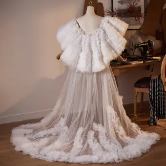 Charming White Handmade Cascading Ruffles Evening Party Shawl 2026 Tulle