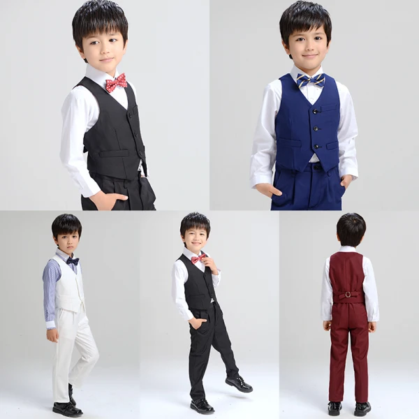 Black Long Sleeve Boys Wedding Suits 2022 Coat Pants Shirt Vest