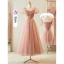 Simple Rougissant Rose Glitter Robe Demoiselle D'honneur 2023 Princesse Encolure Carrée Gonflée Manches Courtes Dos Nu Thé Longueur Robe Demoiselle D'honneur