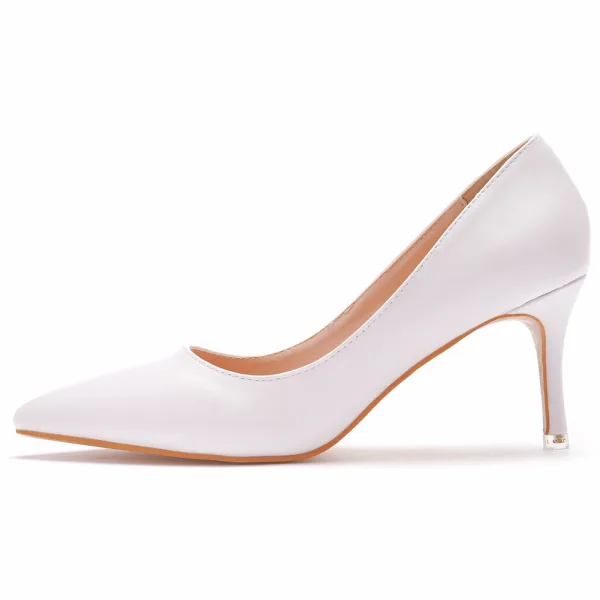 Modest / Simple White 7 cm Stiletto Heels Pointed Toe Prom Pumps High Heels 2024