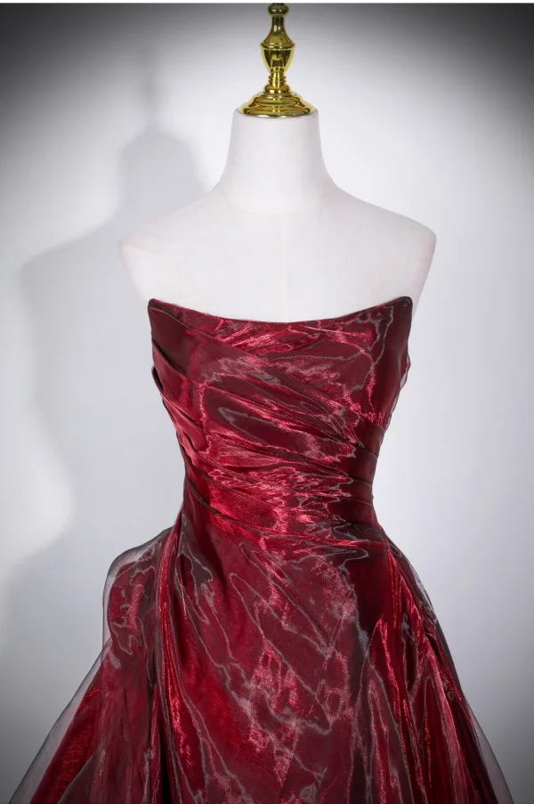 Chic / Beautiful Burgundy Prom Dresses 2026 A-Line / Princess Off-The-Shoulder Puffy Short Sleeve Backless Floor-Length / Long Formal Dresses