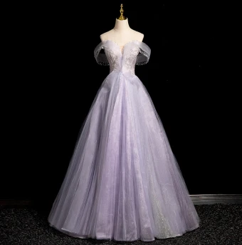 Uroczy Lawenda Frezowanie Perła Cekiny Sukienki Na Bal 2024 Przy Ramieniu Princessa Bez Rękawów Bez Pleców Długie Bal Sukienki Wizytowe