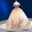 Luxury / Gorgeous Sparkly Gold Handmade  Beading Sequins Wedding Dresses 2022 Ball Gown Off-The-Shoulder Sleeveless Backless Chapel Train Wedding