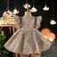 Chic / Beautiful Champagne Birthday Short Flower Girl Dresses 2022 Ball Gown Scoop Neck Beading Sequins Short Sleeve Flower Girl Dresses