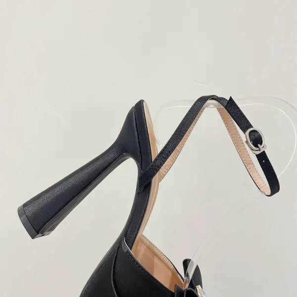Schöne Schwarz Strass Schleife Abend Sandalen Damen 2023 Knöchelriemen 13 cm Stilettos Spitzschuh Sandaletten Hochhackige