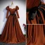 Vintage / Originale Marron Satin Robe De Bal 2023 Robe Boule Encolure Carrée 3/4 Manches Dos Nu Noeud Ceinture Train De Balayage Promo Robe De Ceremonie