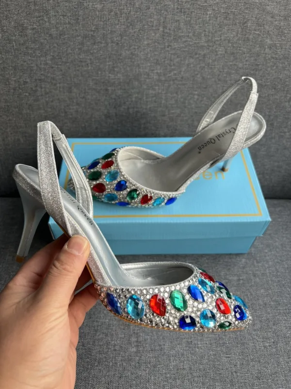 Schöne Weiß Strass Brautschuhe 2023 7 cm Stilettos Spitzschuh Hochzeit Sandaletten Hochhackige