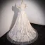 Fashion Champagne Glitter Pearl Prom Dresses 2023 A-Line / Princess Square Neckline Short Sleeve Backless Sweep Train Evening Party Formal Dresses