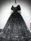 Glitzernden Schwarz Pailletten Ballkleid Ballkleider 2024 Eckiger Ausschnitt Kurze Ärmel Rückenfreies Lange Ball Festliche Kleider
