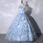 Flower Fairy Sky Blue Appliques Prom Dresses 2023 Ball Gown Strapless Sleeveless Backless Floor-Length / Long Prom Formal Dresses