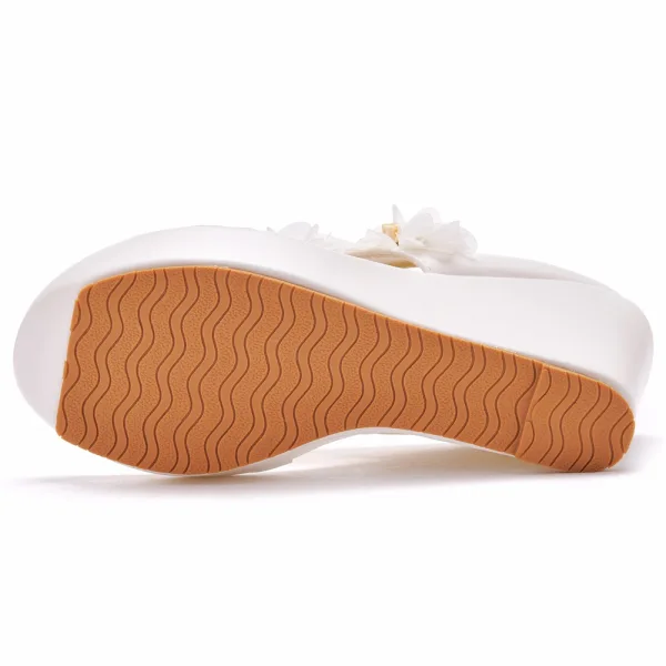 Chic / Beautiful White Appliques Outdoor / Garden Prom Womens Sandals 2022 10 cm Wedges Open / Peep Toe Sandals