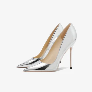 Mode Argenté Soirée Cuir Verni Escarpins 2023 Cuir 12 Cm Talons Aiguilles À Bout Pointu Escarpins Talons Hauts