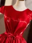 Modest / Simple Burgundy Prom Dresses 2025 Ball Gown Scoop Neck Cap Sleeves Bow Sash Backless Floor-Length / Long Prom Formal Dresses