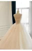 Elegant White Lace Flower Ball Gown Wedding Dresses 2026 Strapless Sleeveless Backless Floor-Length / Long Wedding