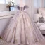 Chic / Beautiful Purple Rhinestone Printing Prom Dresses 2023 Ball Gown Scoop Neck Short Sleeve Backless Floor-Length / Long Prom Formal Dresses