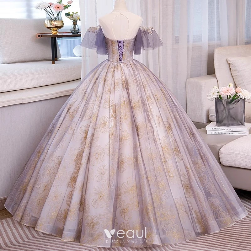 Chic Beautiful Purple Rhinestone Printing Prom Dresses 2023 Ball Gown Scoop Neck Short Sleeve Backless Floor Length Long Prom Formal Dresses Chic Beautiful Purple Rhinestone Printing Prom Dresses 2023 Ball Gown Scoop Neck Short Sleeve Backless Floor Length Long Prom Formal Dresses