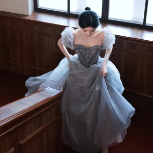 Encantador Gris Manchado Lentejuelas Vestidos De Gala 2022 A Line Princess Sin Tirantes Sin Mangas Sin Espalda Largos Gala Vestidos Formales