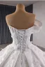 High End Weiß Handgefertigt Perlenstickerei Pailletten Applikationen Brautkleider / Hochzeitskleider 2025 Ballkleid One-Shoulder Ärmellos Rückenfreies Hof-Schleppe
