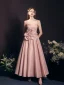 Chic / Belle Rougissant Rose Appliques Satin Robe De Bal 2023 Princesse Bretelles Spaghetti Sans Manches Dos Nu Thé Longueur Robe De Ceremonie