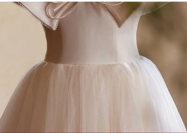 Chic / Beautiful Champagne Prom Dresses 2024 A-Line / Princess V-Neck Bow Sleeveless Backless Floor-Length / Long Prom Formal Dresses
