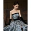 Audrey Hepburn Style Ocean Blue Printing Split Front Prom Dresses 2024 A-Line / Princess Strapless Sleeveless Backless Bow Sash Floor-Length / Long Prom Formal Dresses