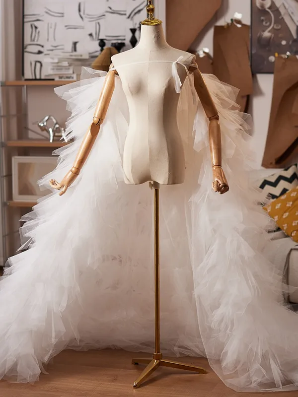 Charmant Blanche Volants en Cascade Mariage châle 2025 Tulle