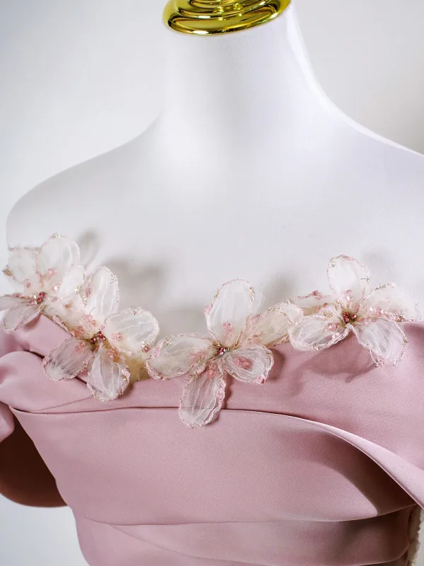 Elegante Rosa Perlenstickerei Applikationen Ballkleider 2025 Off Shoulder Kurze Ärmel Rückenfreies Sweep / Pinsel Zug Tülle Festliche Kleider