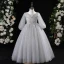 Charming Grey Beading Pearl Sequins Birthday Flower Girl Dresses 2024 Ball Gown Scoop Neck 3/4 Sleeve Backless Floor-Length / Long
