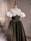 Vintage / Retro Dark Green Satin Prom Dresses A-Line / Princess 2023 Flower Off-The-Shoulder Puffy Short Sleeve Backless Floor-Length / Long Prom Formal Dresses