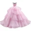 High-end Blushing Pink Cascading Ruffles Prom Dresses 2022 Ball Gown Strapless Rhinestone Sleeveless Backless Court Train Prom Formal Dresses