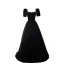Elegant Black Suede Evening Dresses 2023 A-Line / Princess Square Neckline Short Sleeve Backless Bow Floor-Length / Long Evening Party Formal Dresses