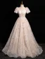 Bling Bling Rougissant Rose Paillettes Robe De Bal 2024 Robe Boule De l'épaule Manches Courtes Dos Nu Longue Promo Robe De Ceremonie