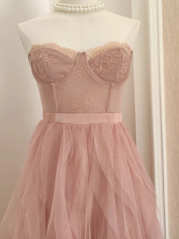 Chic / Beautiful Blushing Pink Cascading Ruffles Prom Dresses 2023 A-Line / Princess Strapless Sleeveless Backless Floor-Length / Long Prom Formal Dresses