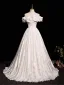 Elegante Ivory / Creme Perle Stickerei Ballkleider 2025 Ballkleid Off Shoulder Kurze Ärmel Rückenfreies Lange Ball Festliche Kleider