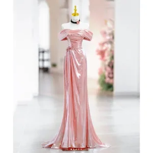Charming Champagne Beading Evening Dresses 2025 Trumpet Mermaid Off The Shoulder Sleeveless Backless Sweep Train Evening Party Formal Dresses