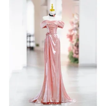 Charming Champagne Beading Evening Dresses 2025 Trumpet Mermaid Off The Shoulder Sleeveless Backless Sweep Train Evening Party Formal Dresses