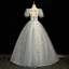 Chic / Belle Gris Perle Faux Diamant Paillettes Robe De Bal 2023 Robe Boule Encolure Carrée Gonflée Manches Courtes Dos Nu Longue Promo Robe De Ceremonie