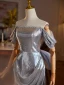 Scintillantes Argenté Paillettes Robe De Soirée Trompette / Sirène 2024 De l'épaule Sans Manches Dos Nu Noeud Longue Soirée Robe De Ceremonie