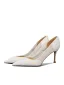 Elegante Witte Kant Bloem Bruidsschoenen 2024 Leer 6 cm Naaldhakken / Stiletto Spitse Neus Huwelijk Pumps Hoge Hakken